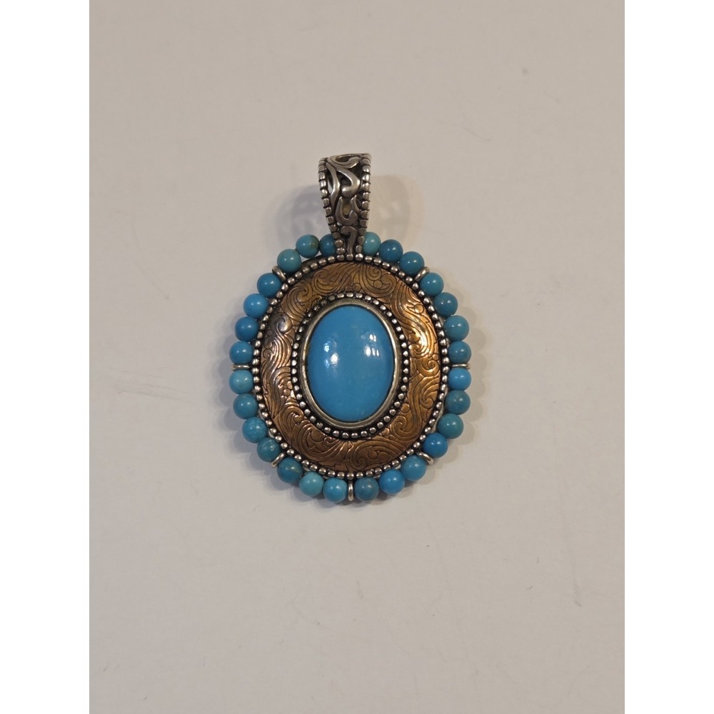 Large Retired Carolyn Pollack Turquoise Copper Filigree Sterling Silver Pendant